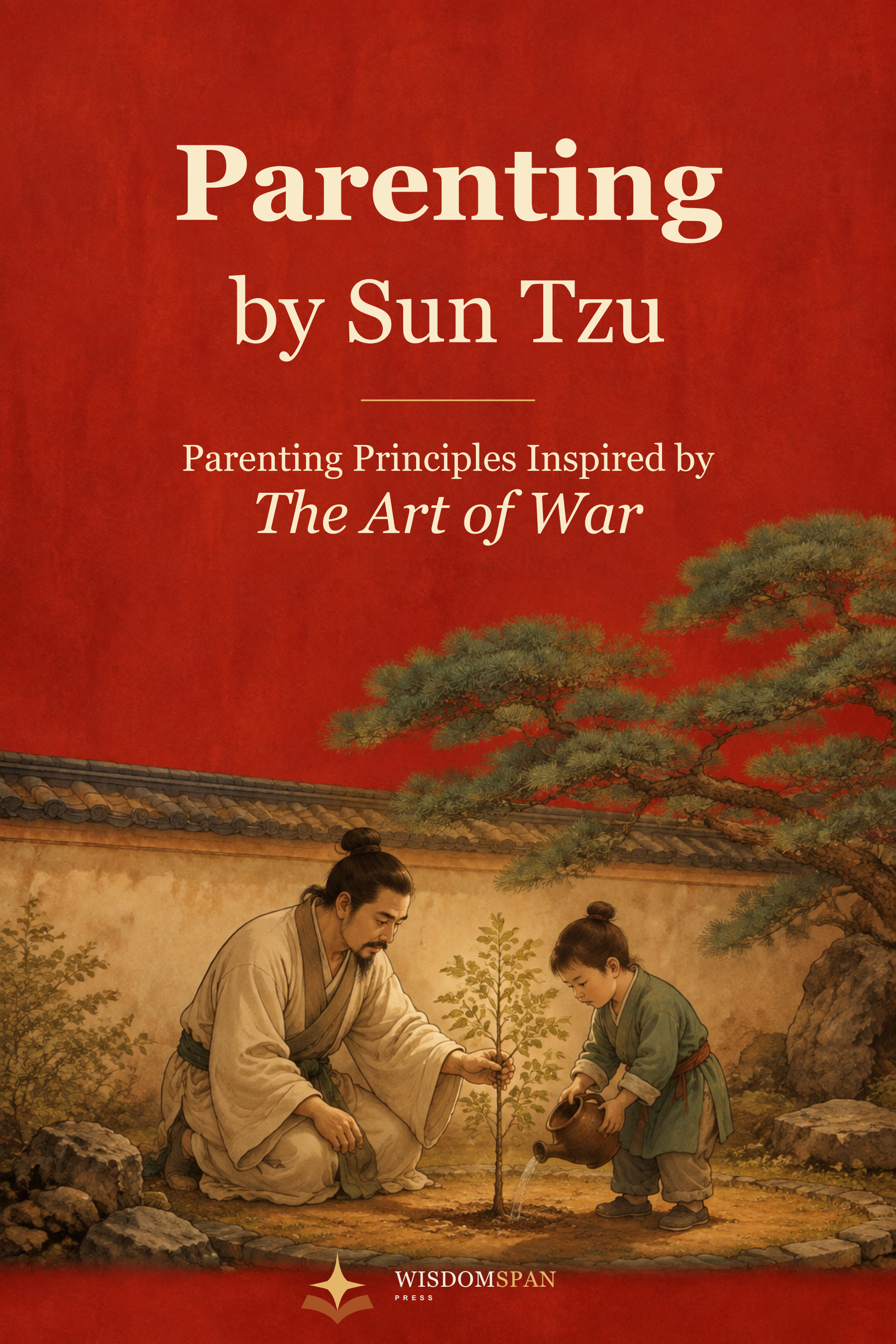 Parenting by Sun Tzu: Parenting Principles Inspired by The Art of War. Red cover showing an adult and child tending a young tree.